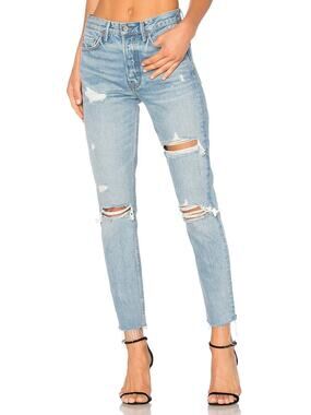 NEW GRLFRND Karolina Distressed High Rise Skinny Blue Jeans Women's Size 24
